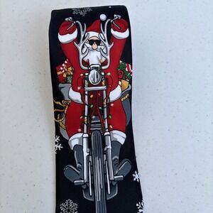 Noel Holiday Collection Black Snowflake‎ Santa Motorcycle Christmas Holiday Tie